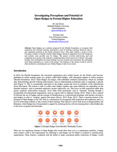 Investigating perceptions and potential of open badges in formal higher education image