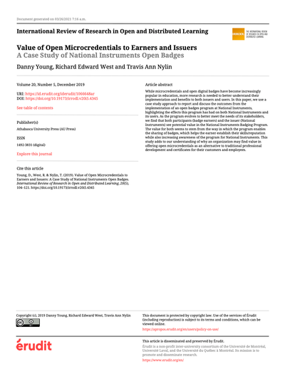 Value of Open Microcredentials to Earners and Issuers. A Case Study of National Instruments Open Badges image